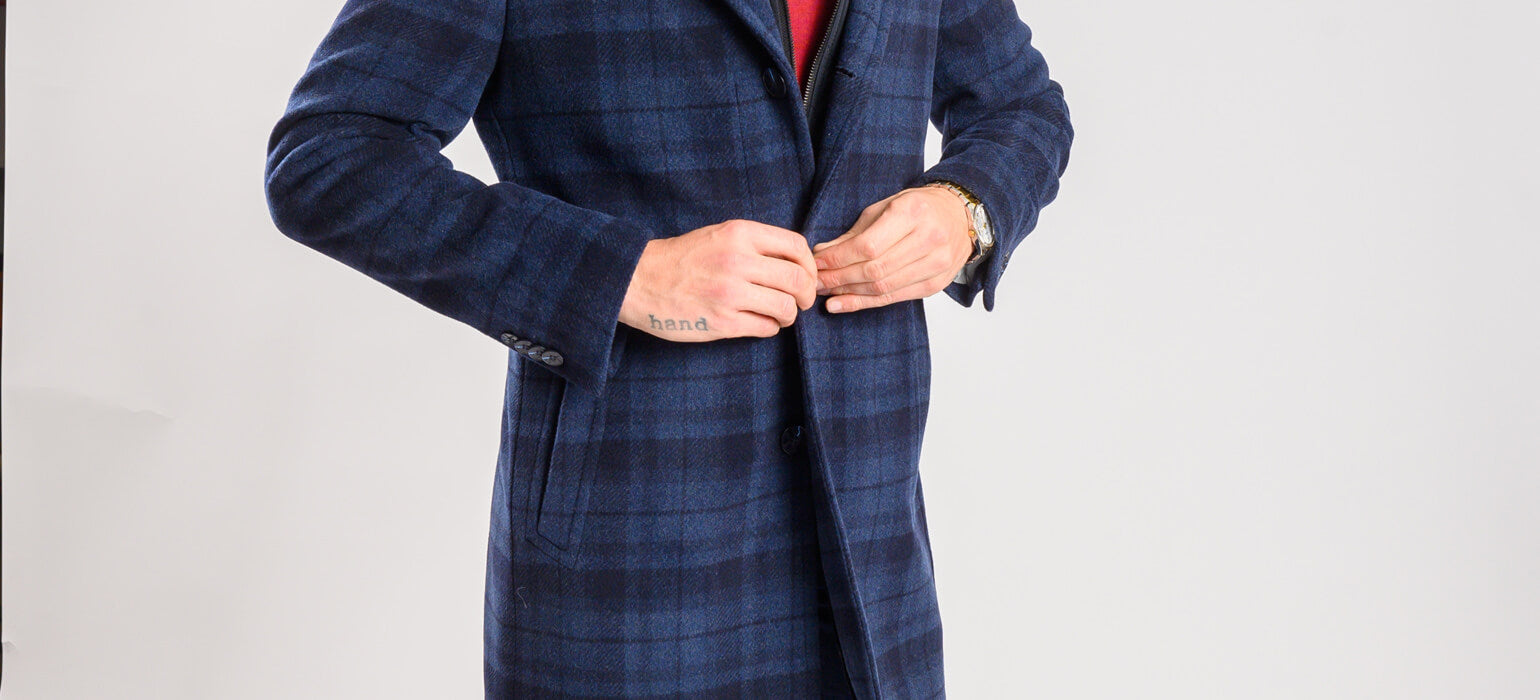 Blue checked wool coat with removable lining