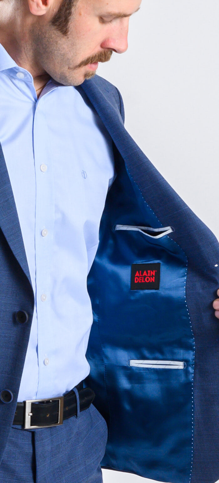 Blue checked wool slim fit suit