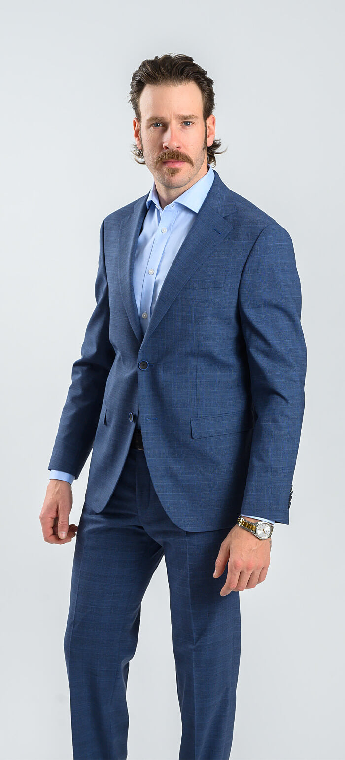 Blue checked wool slim fit suit