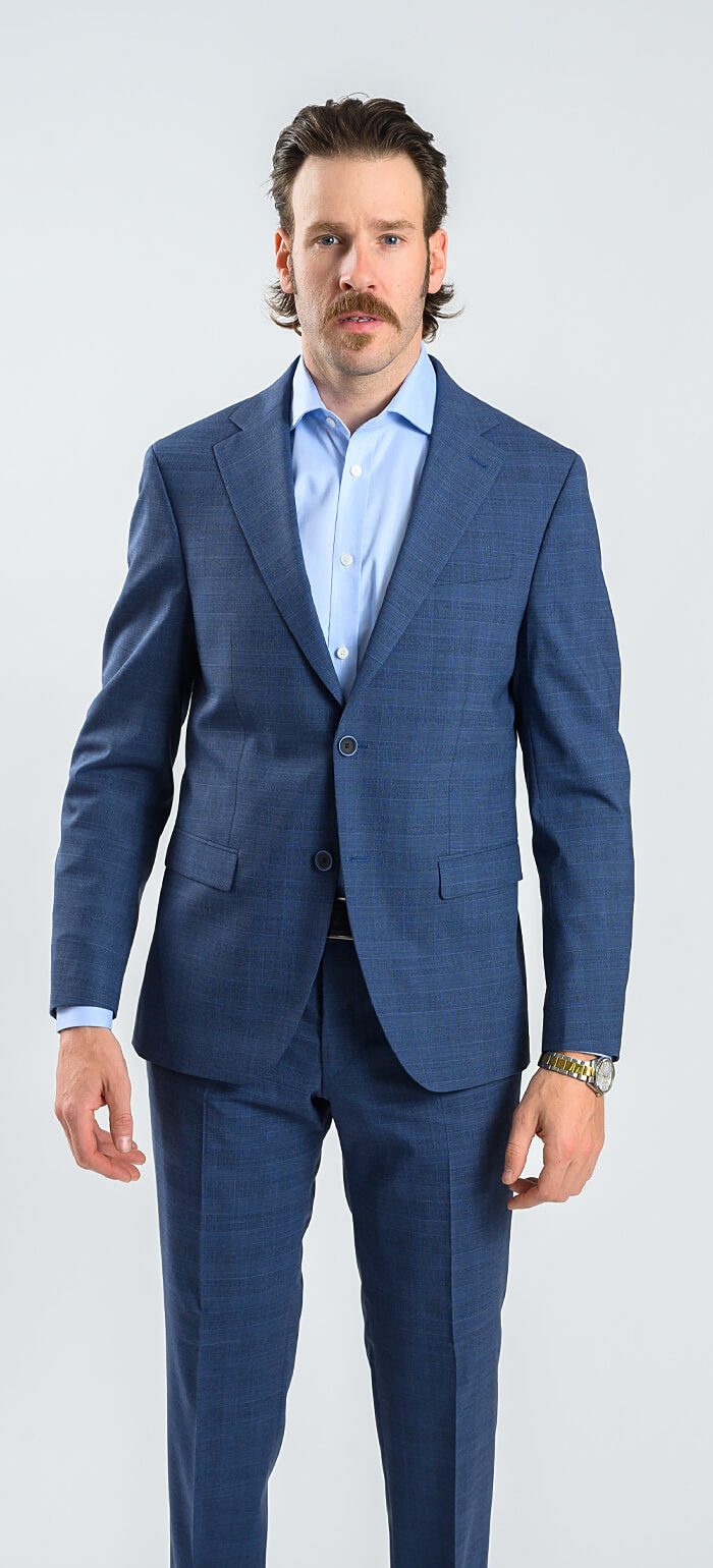 Blue checked wool slim fit suit