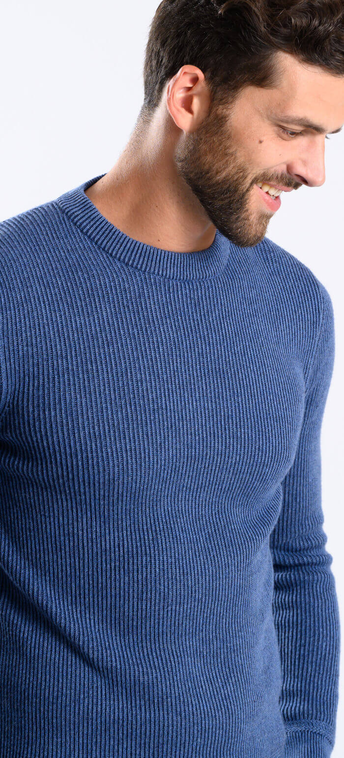 Blue ribbed crew neck sweater