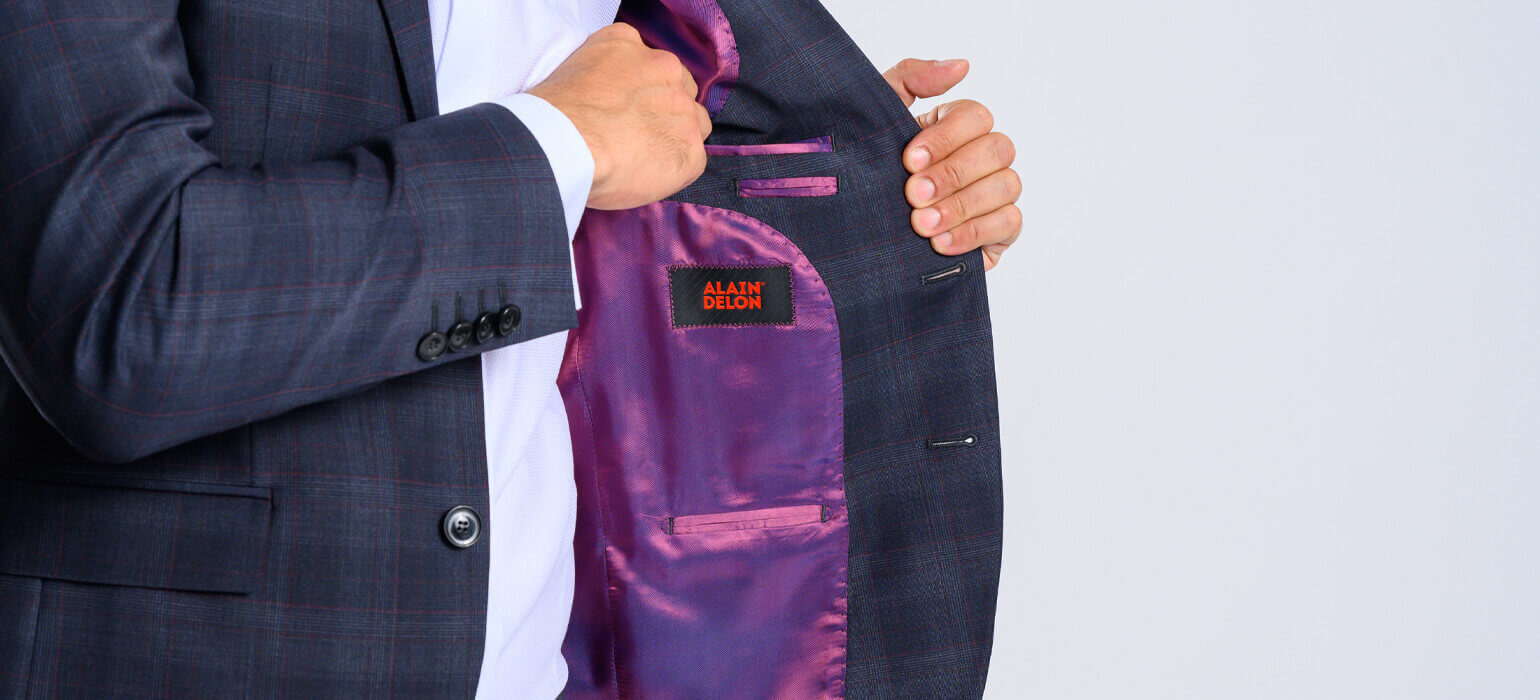 Blue Slim fit suit with burgundy check, size XL