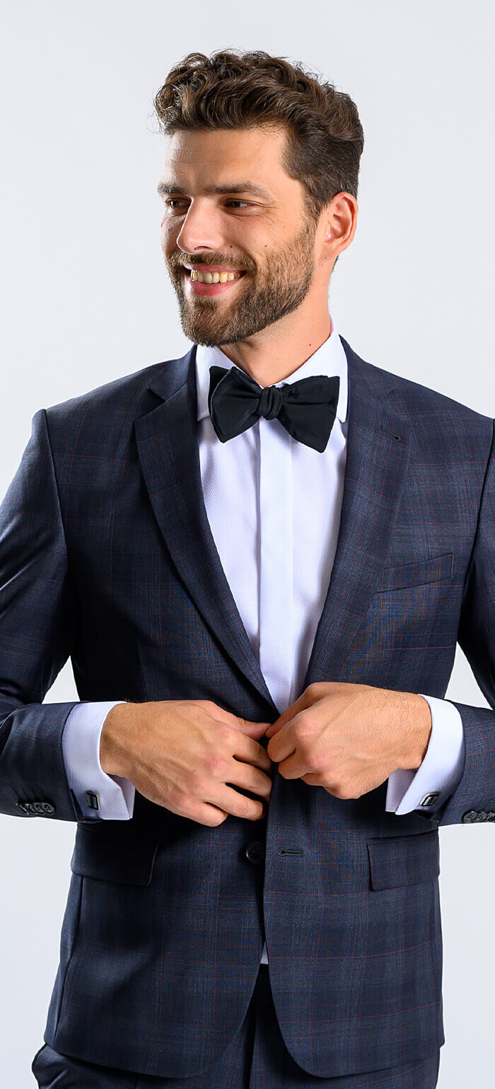 Blue Slim fit suit with burgundy check, size XL