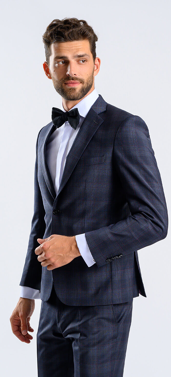 Blue Slim fit suit with burgundy check, size XL