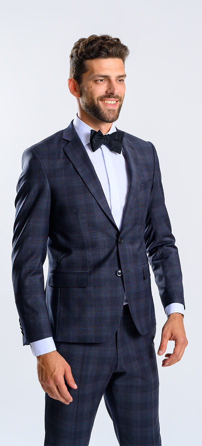 Blue Slim fit suit with burgundy check, size XL