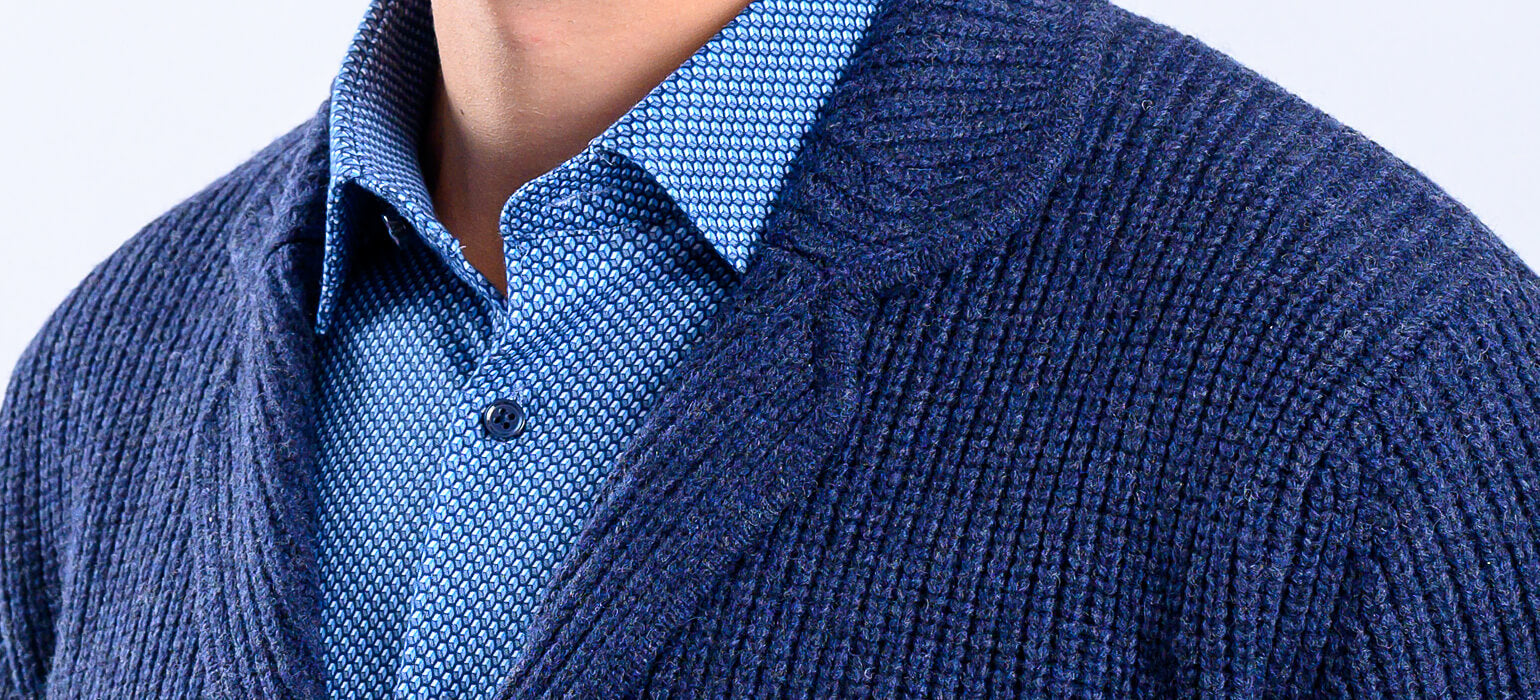 Blue wool button-up sweater