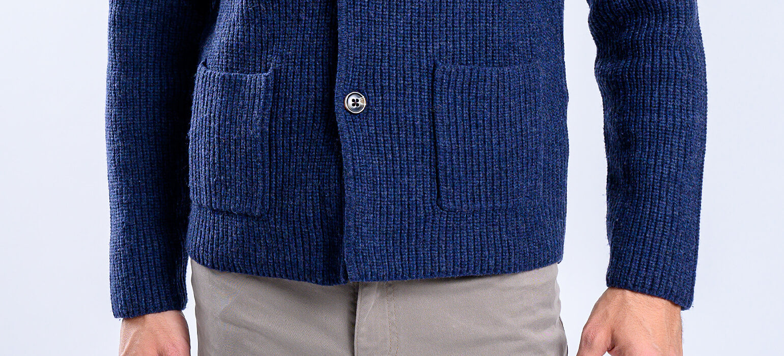 Blue wool button-up sweater