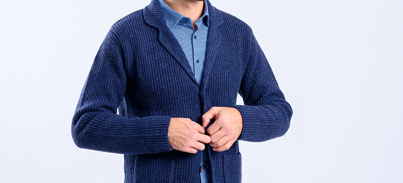 Blue wool button-up sweater