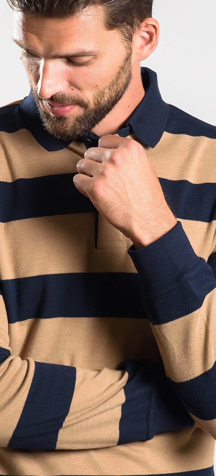 Striped long-sleeved polo shirt