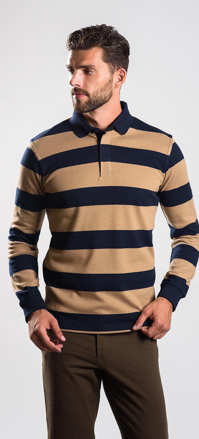 Striped long-sleeved polo shirt