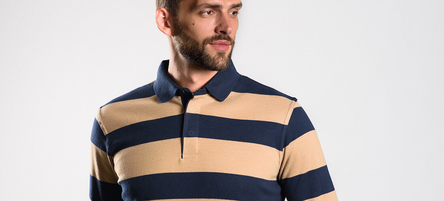 Striped long-sleeved polo shirt