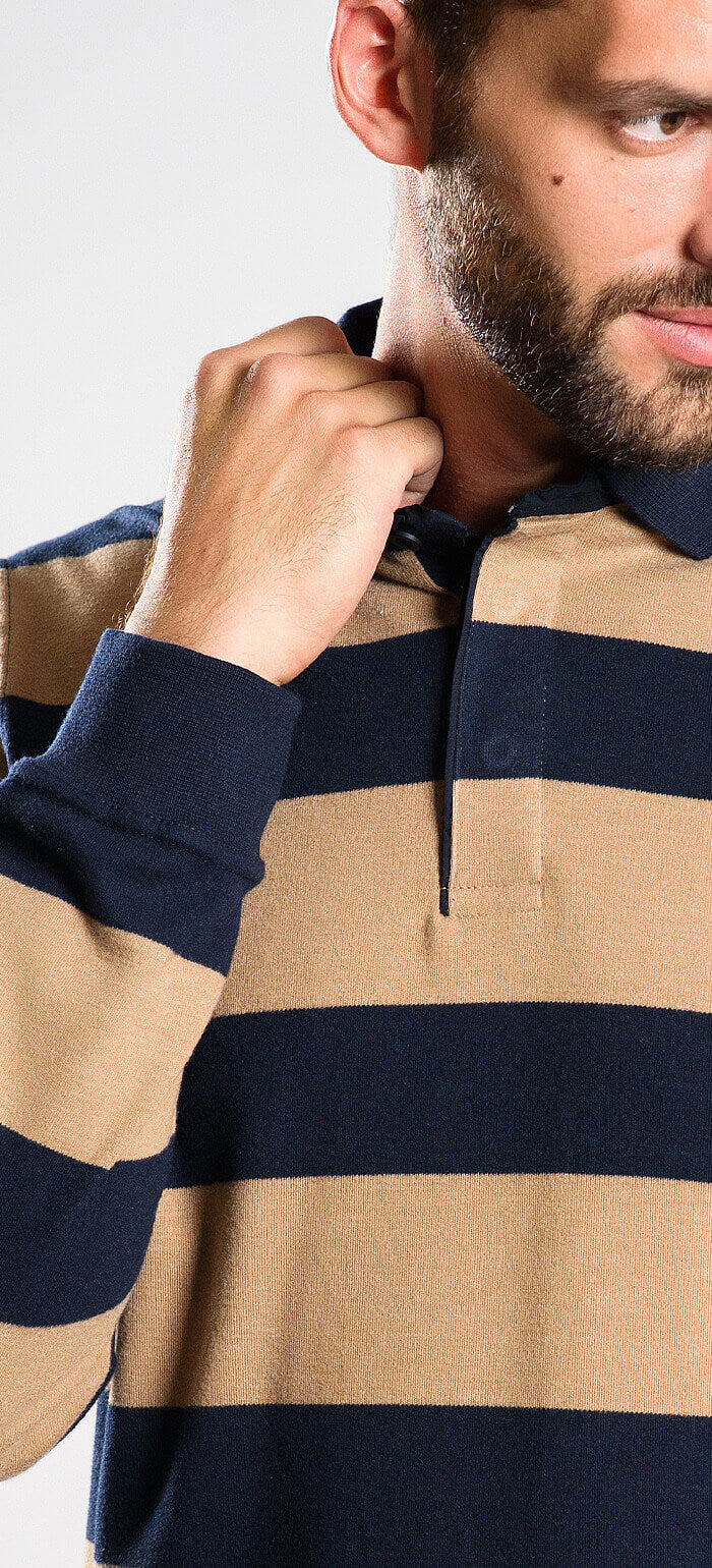 Striped long-sleeved polo shirt