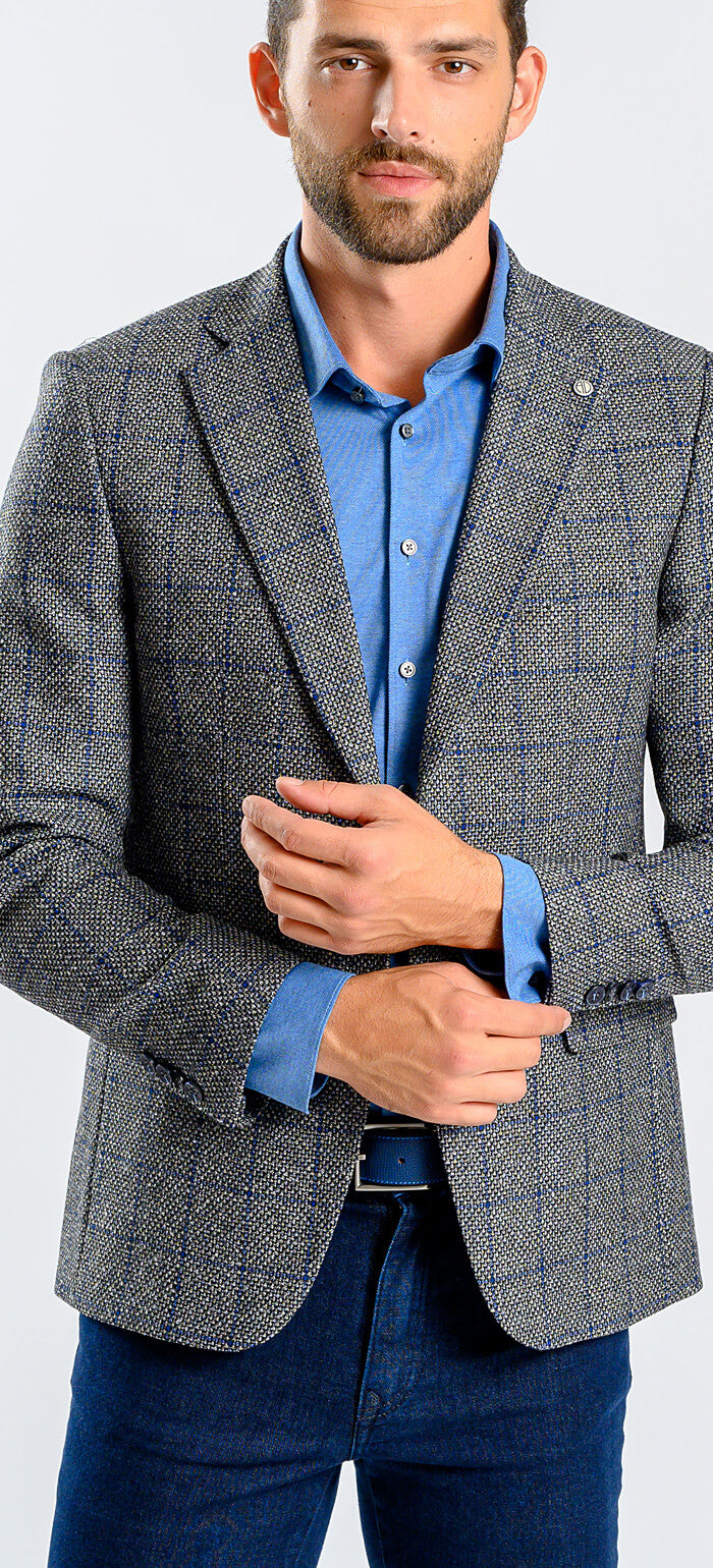 Grey wool jacket with blue check