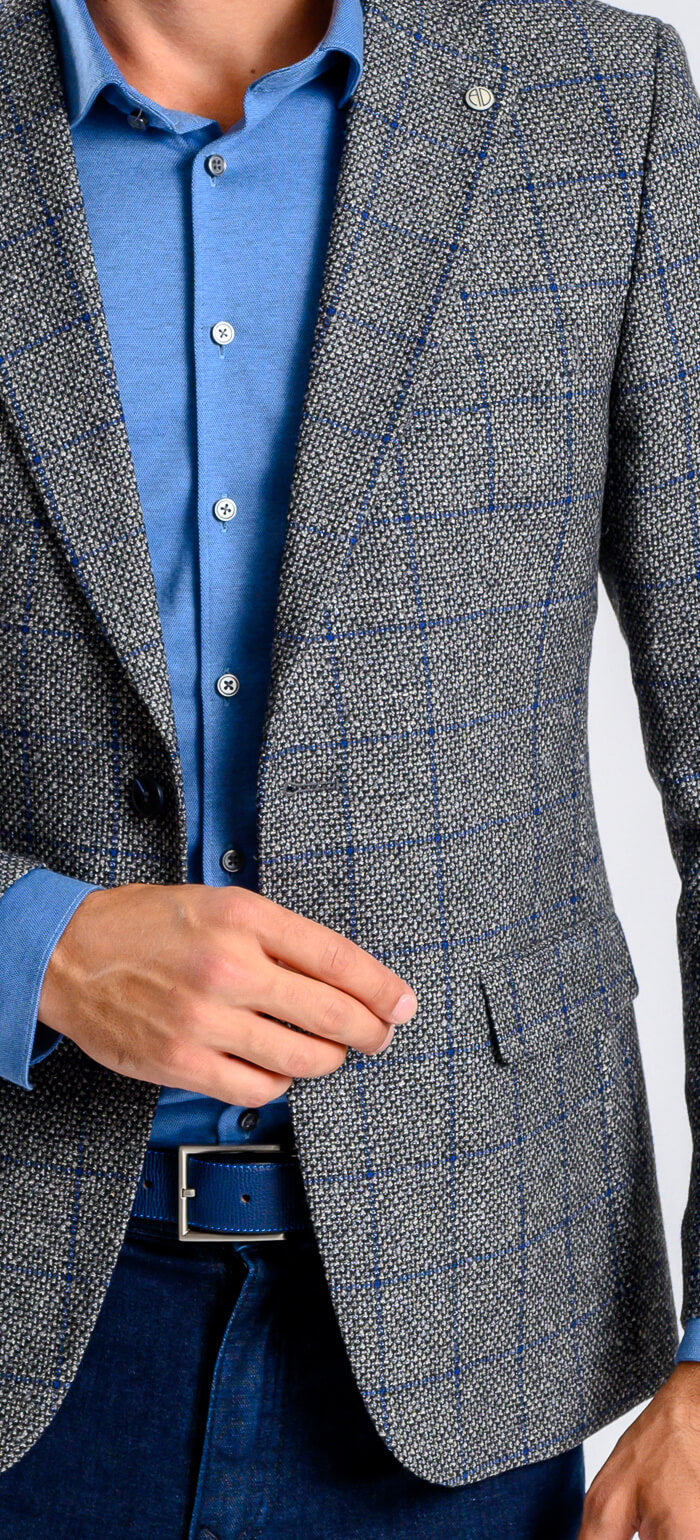 Grey wool jacket with blue check
