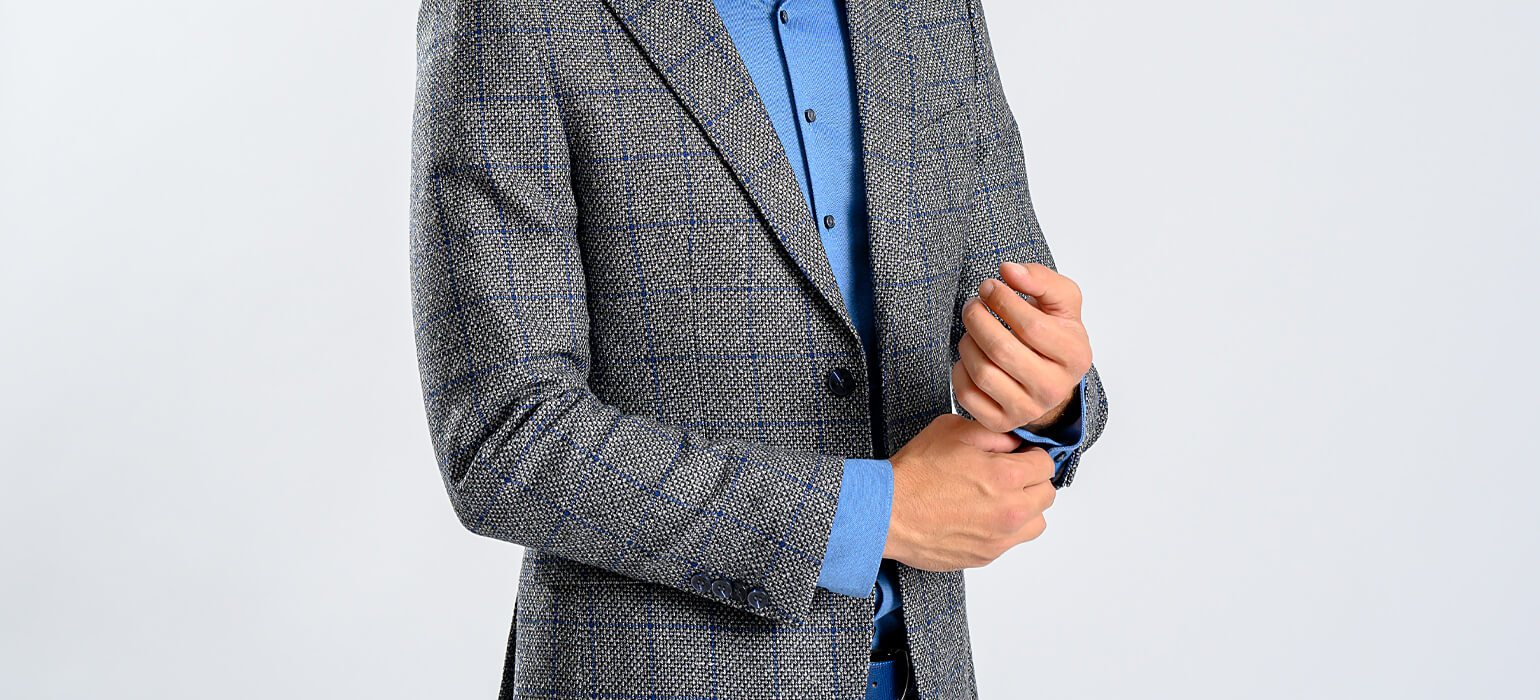 Grey wool jacket with blue check
