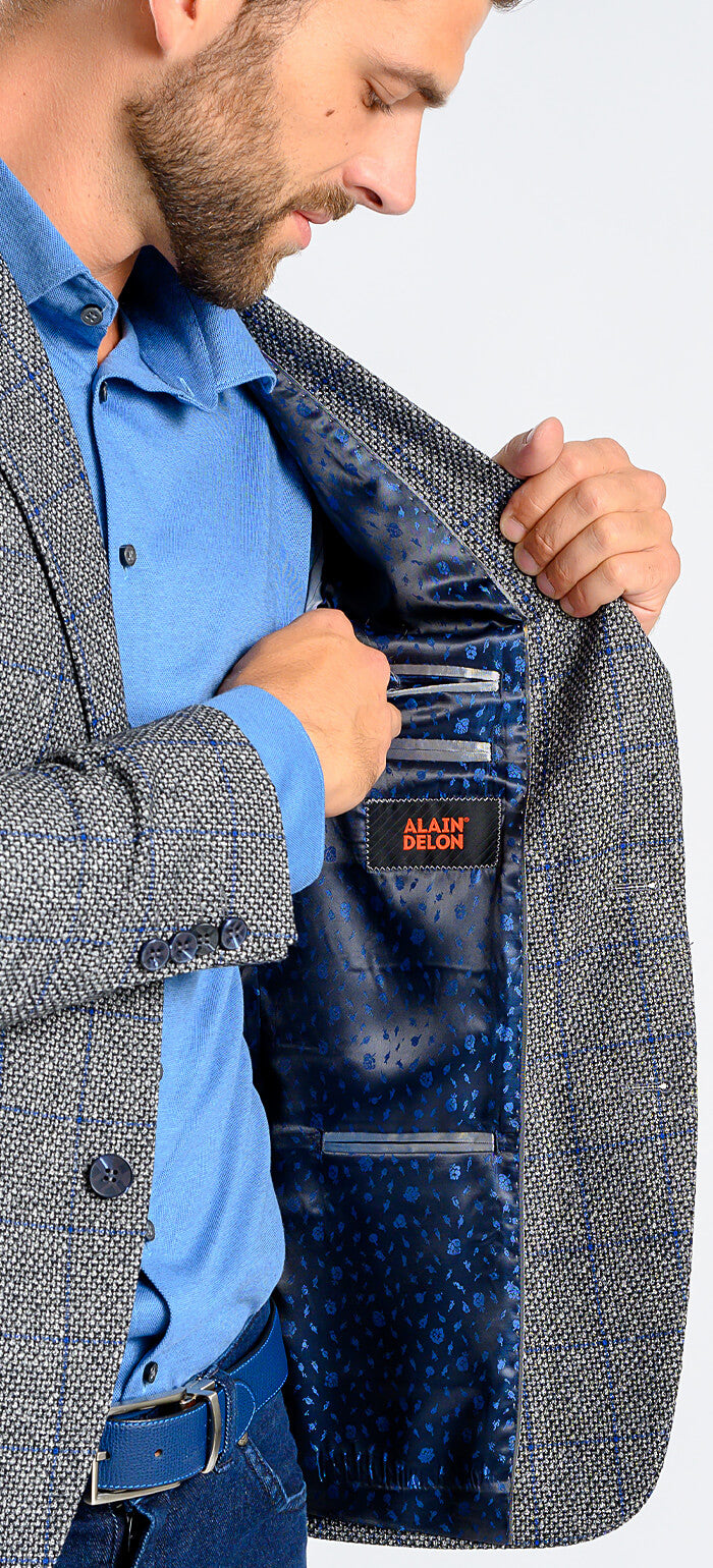 Grey wool jacket with blue check