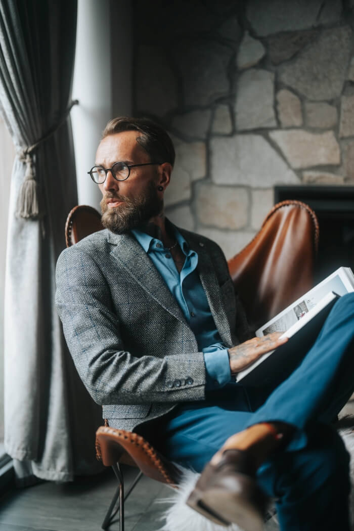 Grey wool jacket with blue check