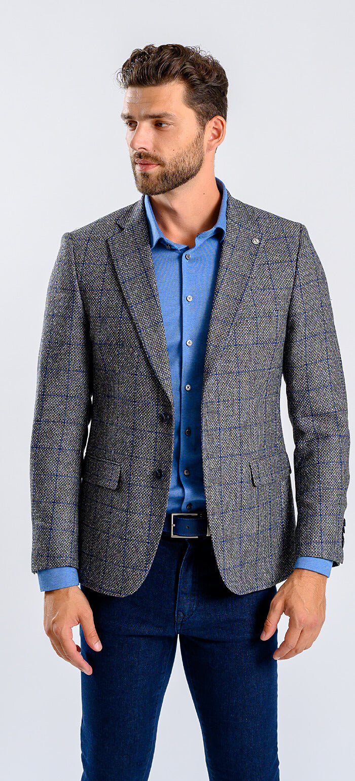 Grey wool jacket with blue check
