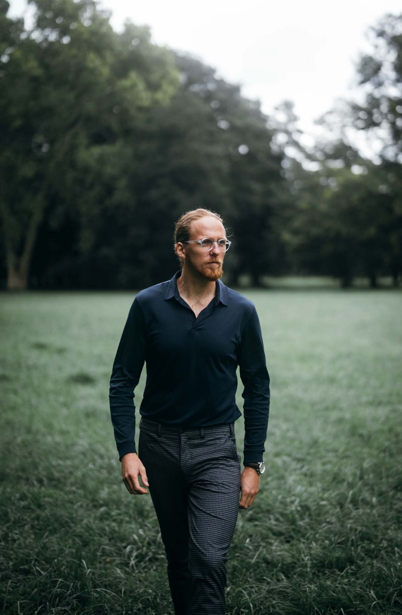 Grey-black checked trousers