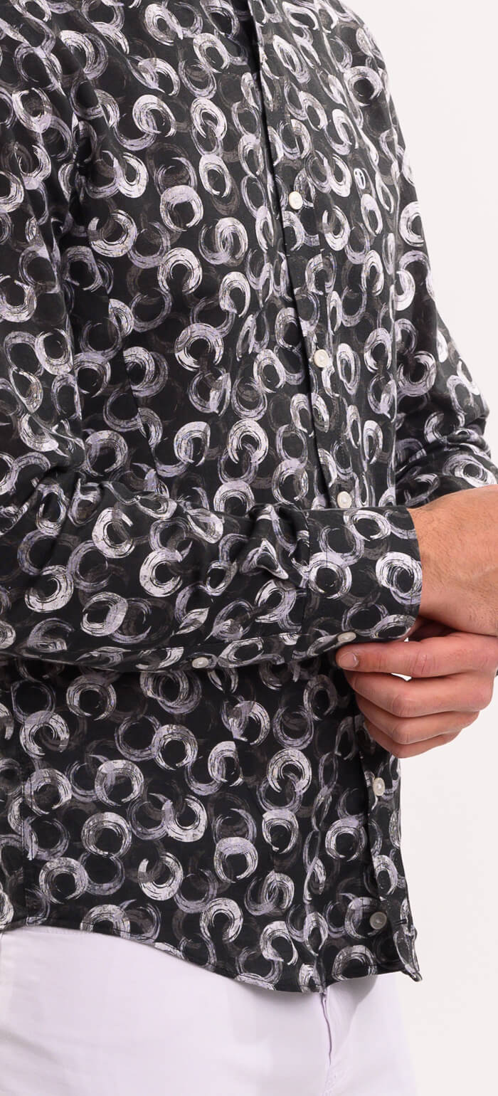 Grey-black linen patterned Extra Slim Fit shirt