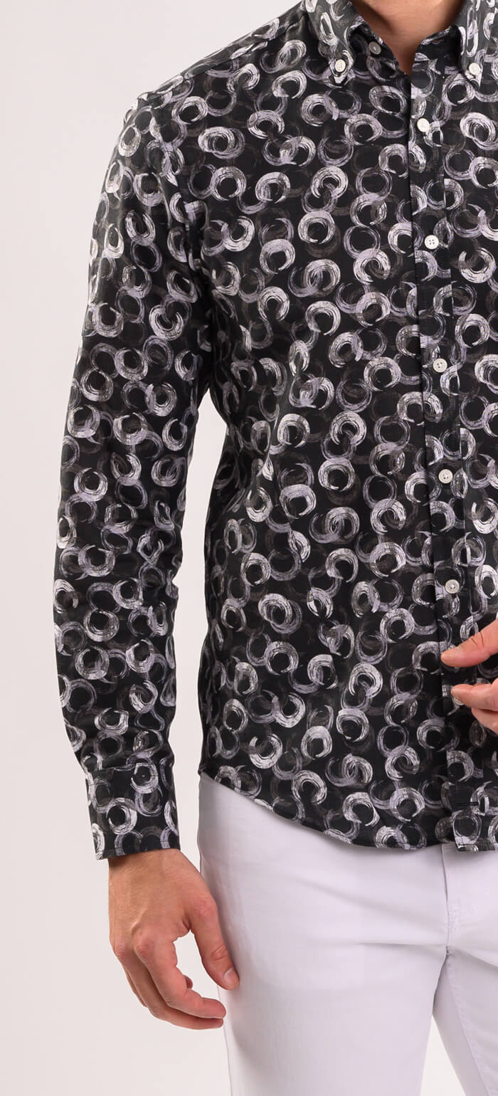 Grey-black linen patterned Extra Slim Fit shirt