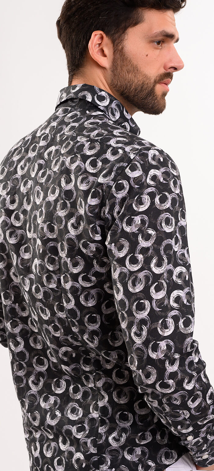 Grey-black linen patterned Extra Slim Fit shirt