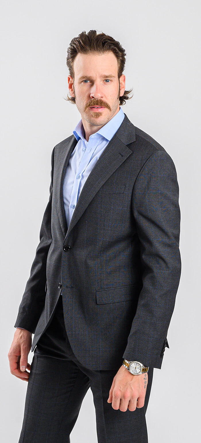 Grey checked wool slim fit suit