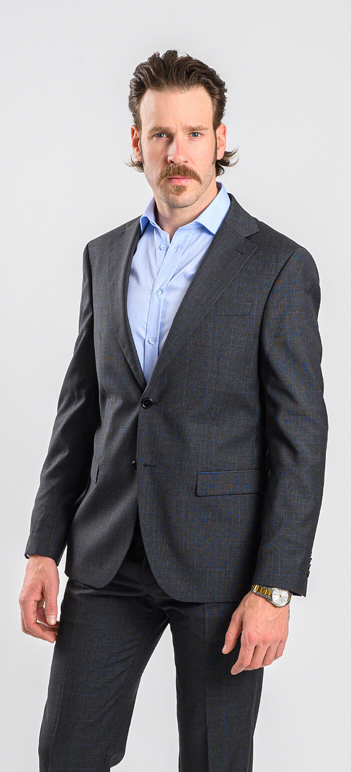 Grey checked wool slim fit suit