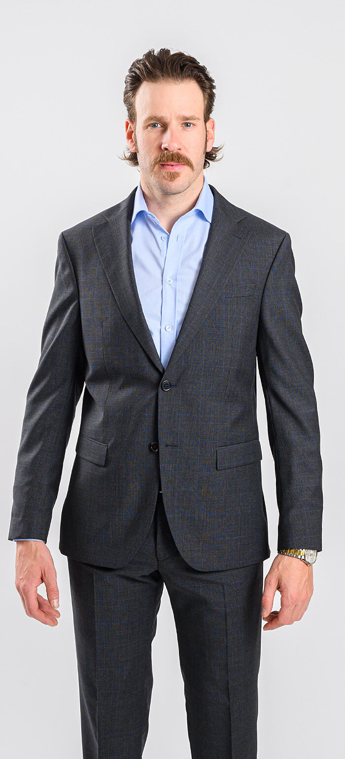 Grey checked wool slim fit suit