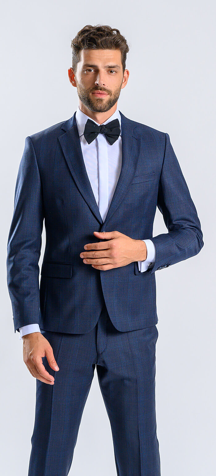Grey Slim fit suit with blue check