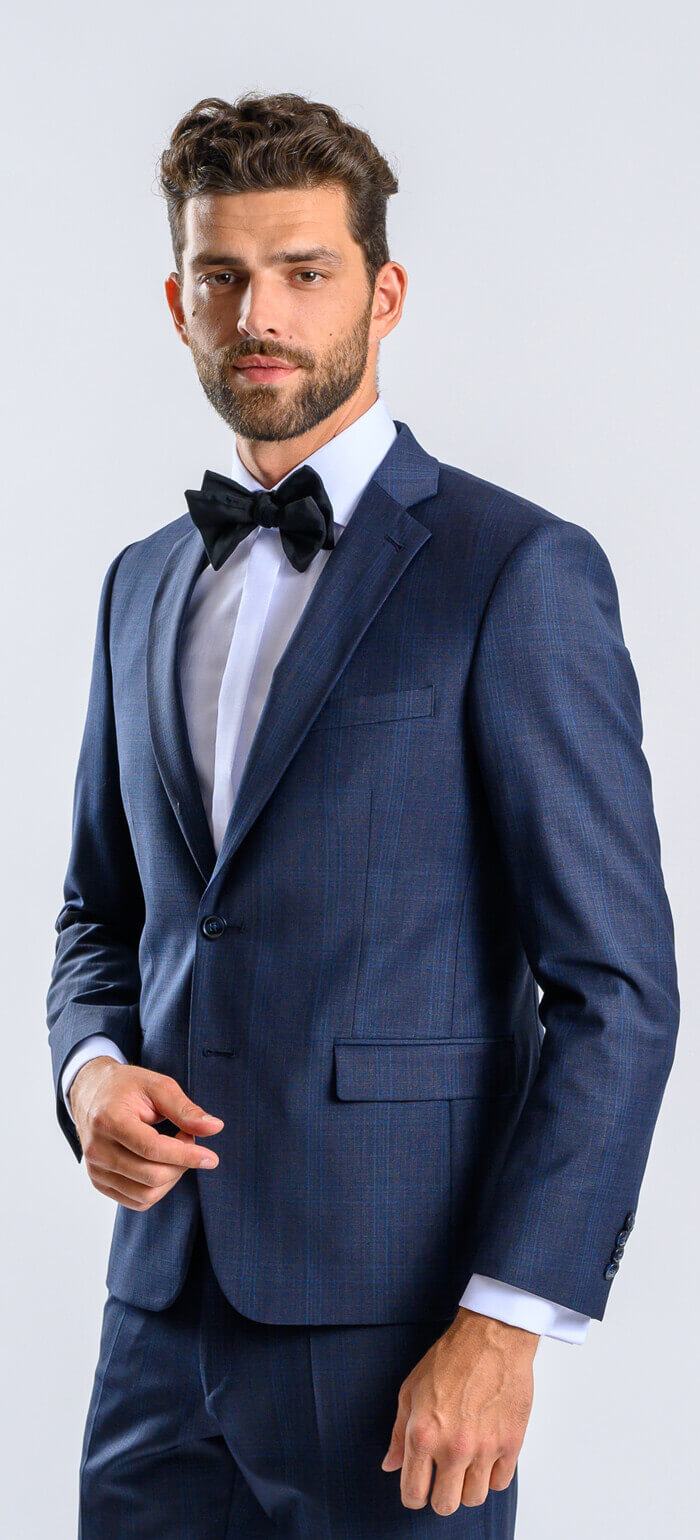 Grey Slim fit suit with blue check