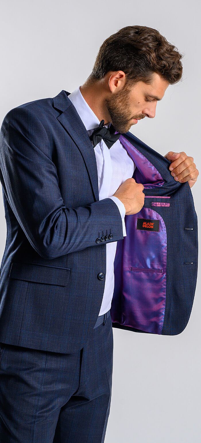 Grey Slim fit suit with blue check