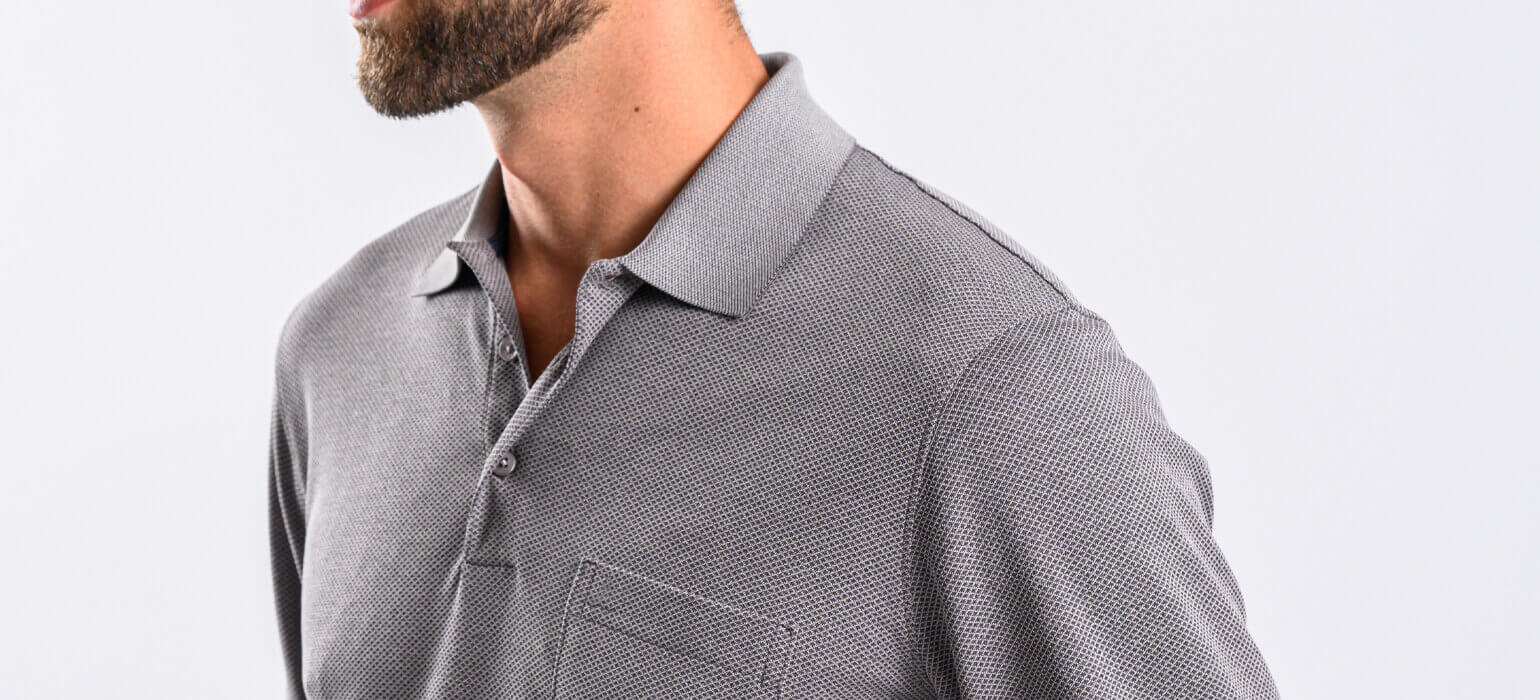 Grey cotton long-sleeved polo shirt