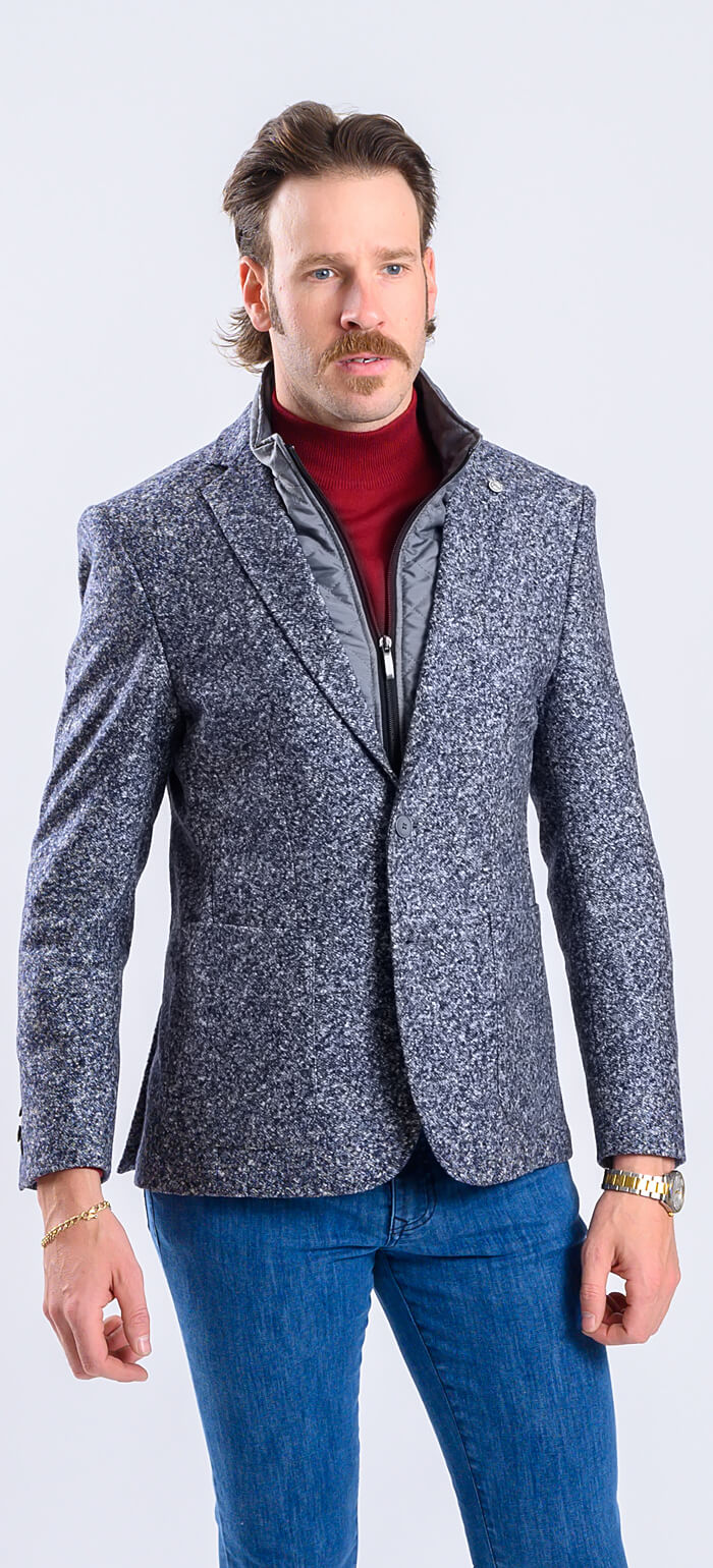 Grey blazer with splattered pattern and removable insert