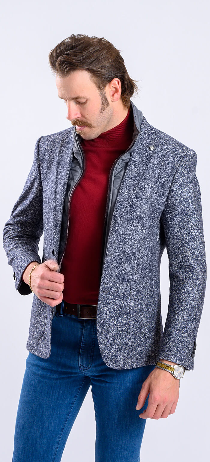 Grey blazer with splattered pattern and removable insert