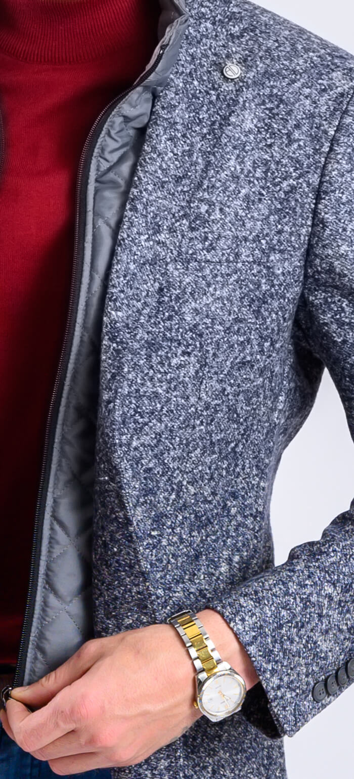 Grey blazer with splattered pattern and removable insert