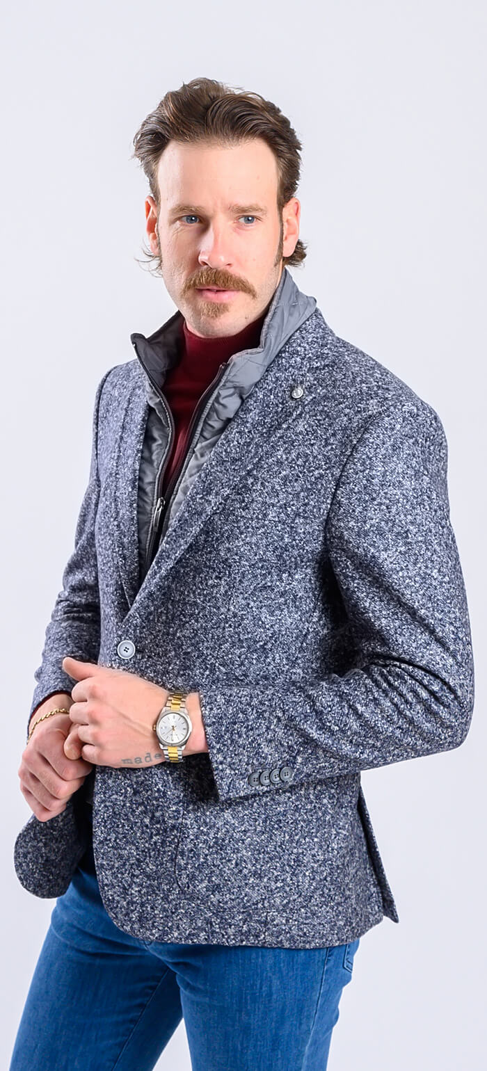 Grey blazer with splattered pattern and removable insert