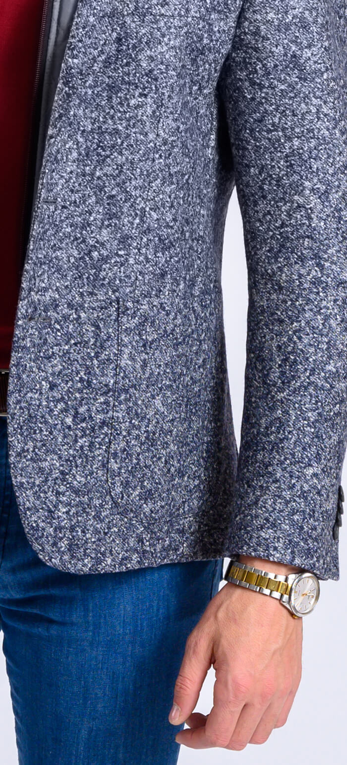 Grey blazer with splattered pattern and removable insert