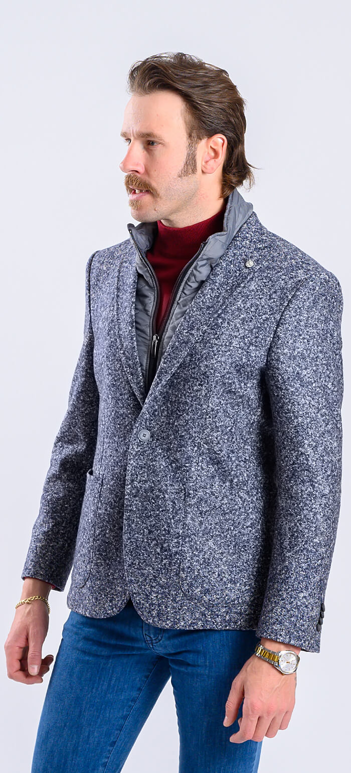 Grey blazer with splattered pattern and removable insert