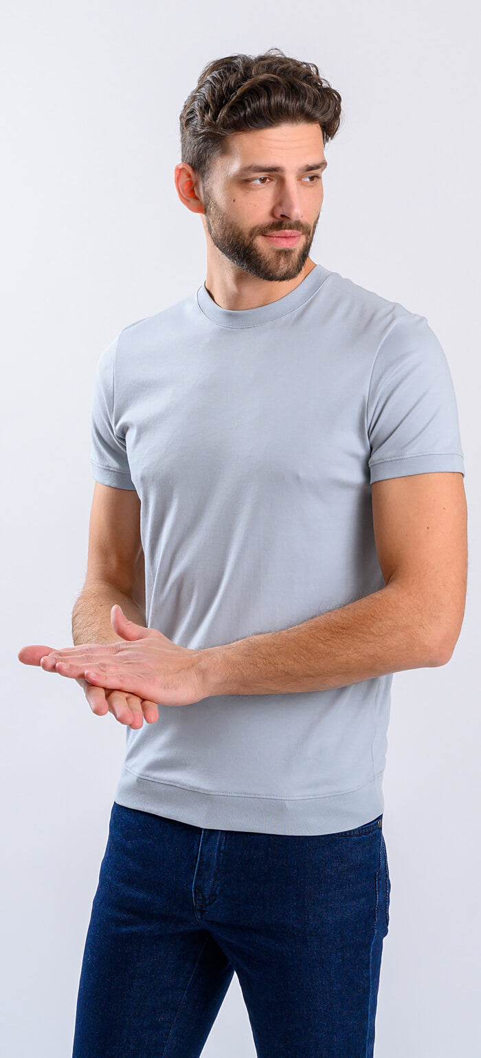 Grey-blue T-shirt with patent