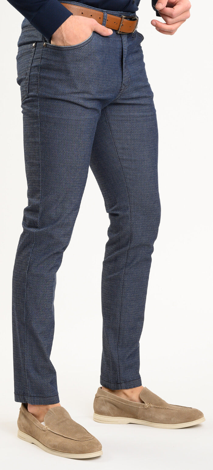 Grey-blue leisure trousers with a subtle pattern