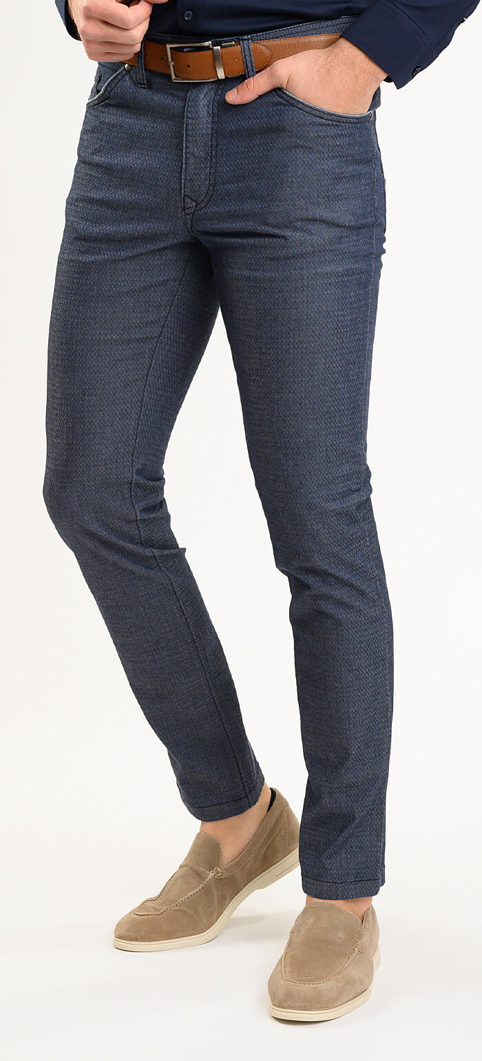 Grey-blue leisure trousers with a subtle pattern