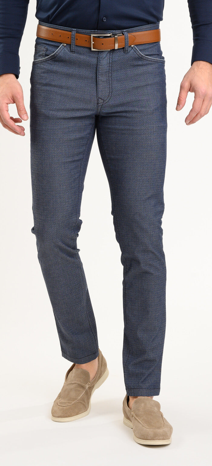 Grey-blue leisure trousers with a subtle pattern