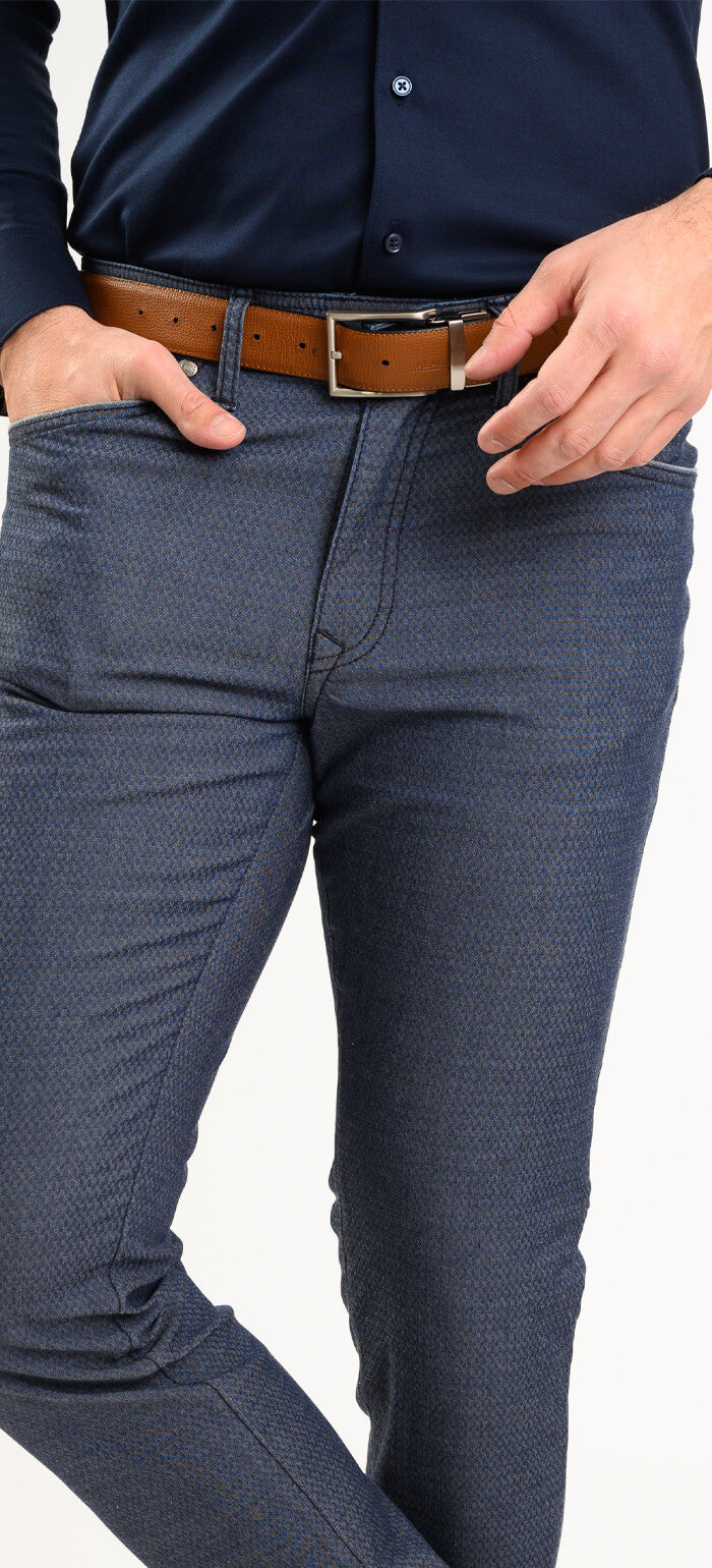 Grey-blue leisure trousers with a subtle pattern