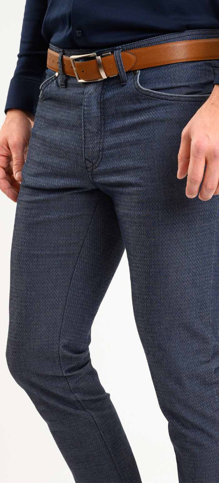 Grey-blue leisure trousers with a subtle pattern