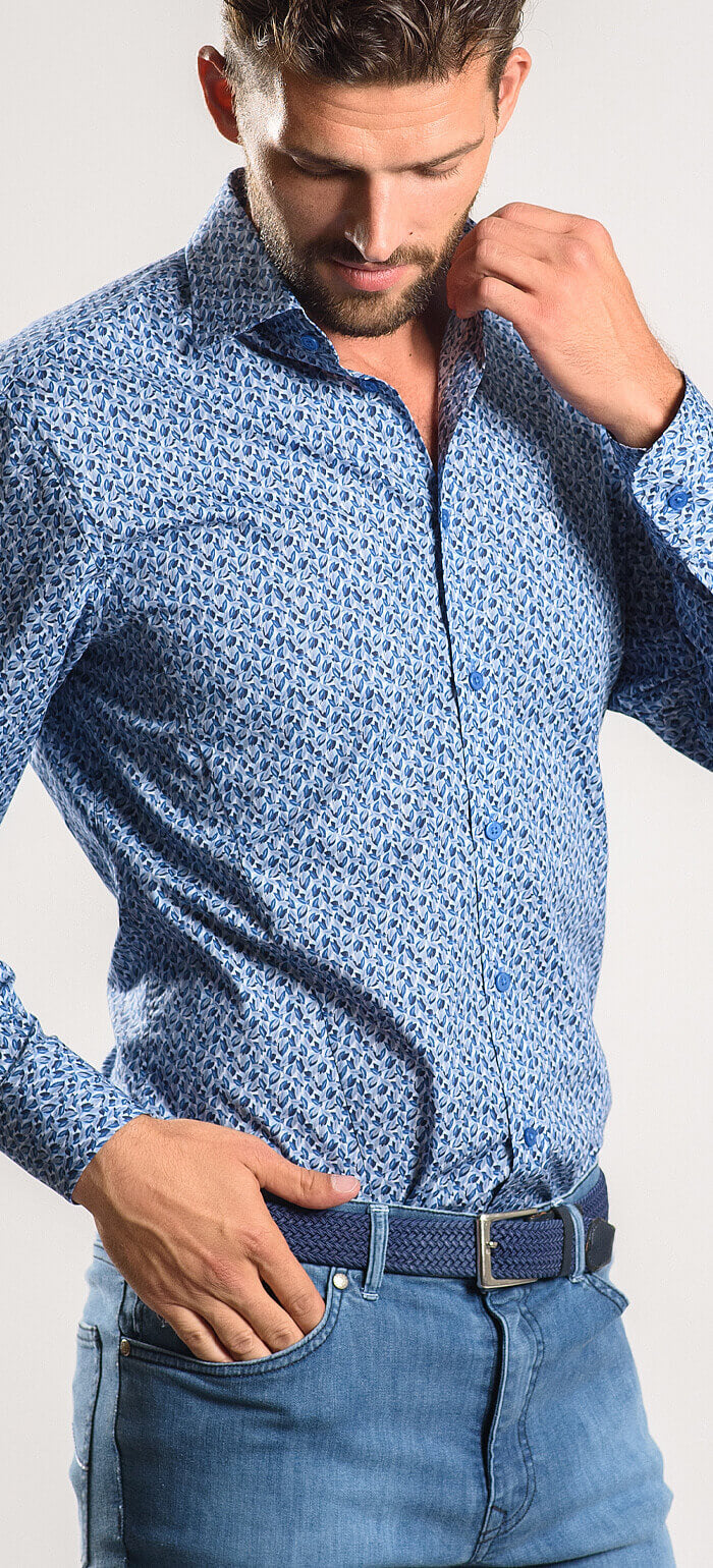 Navy Blue Extra Slim Fit Shirt with a Bold Pattern