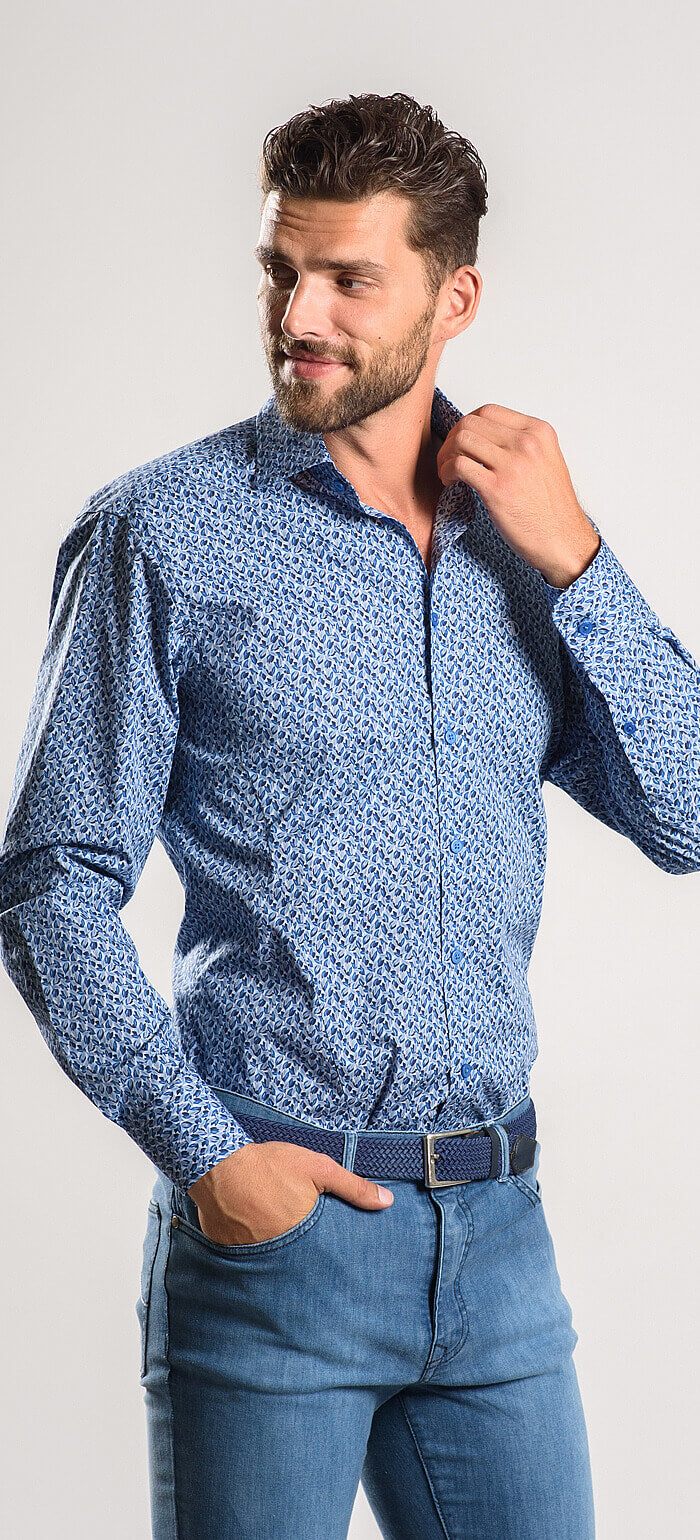 Navy Blue Extra Slim Fit Shirt with a Bold Pattern