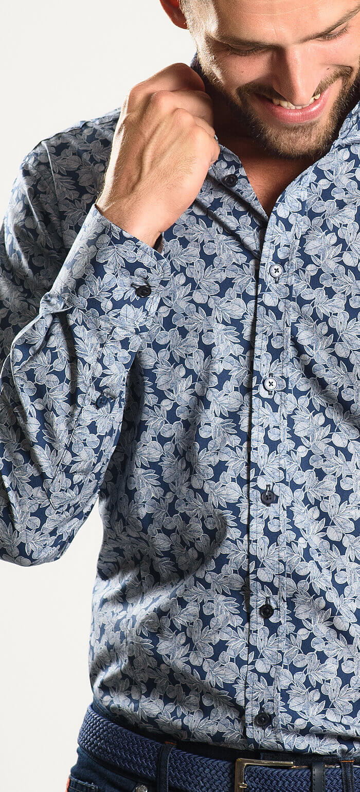 Navy Blue Extra Slim Fit Shirt with a Bold Pattern