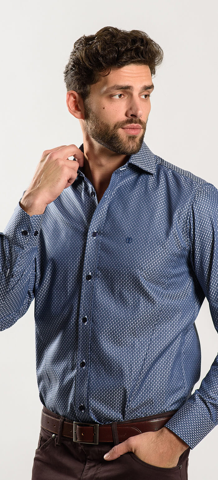Navy Blue Extra Slim Fit Shirt with Pattern
