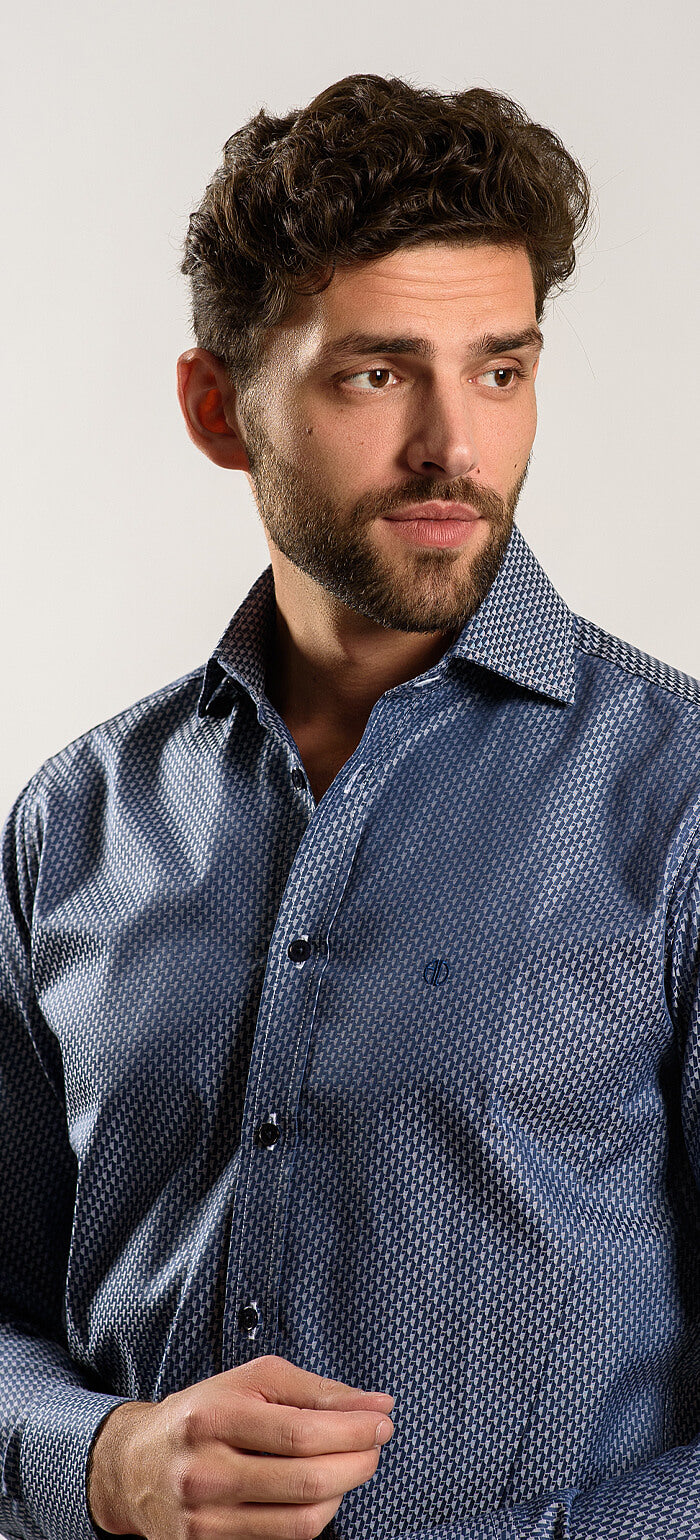 Navy Blue Extra Slim Fit Shirt with Pattern